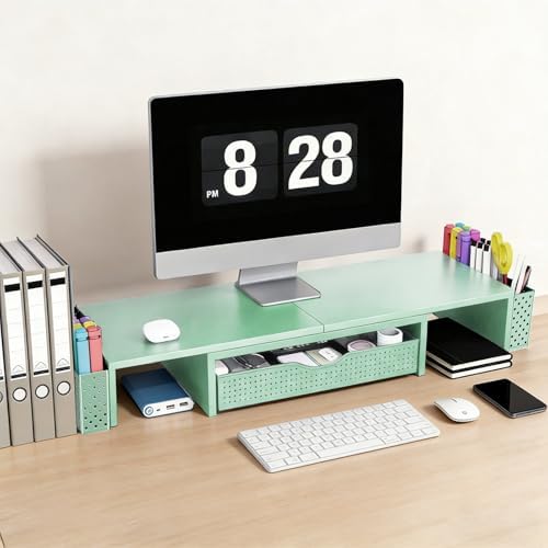 Spacrea Dual Monitor Stand Riser with Drawer and 2 Pen Holders - Image 2