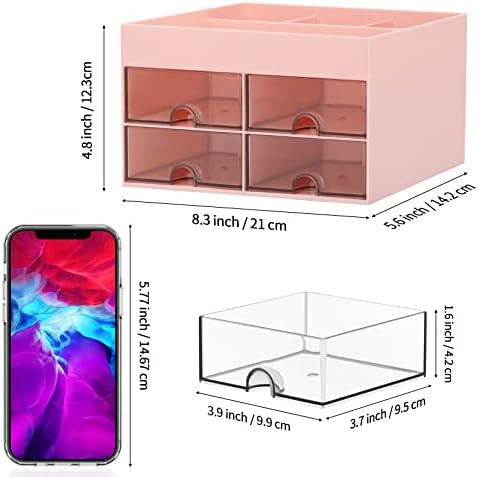 LETURE Office Desktop Organizer with Drawer, Desk Top Accessories Stationary Organizer Desk Caddy, Pen/Pencil/Business Card/Sticky Note Tray/Paperclip Holder Storage Box (Pink) - Image 5