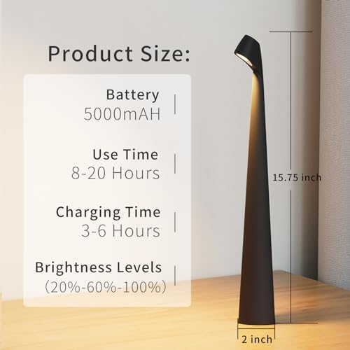 HAPYGI Cordless Rechargeable Reading Metal Table Lamp, 3-Level Brightness - Image 6