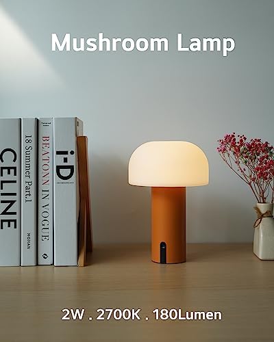 WEILAILUX Small Cordless Mushroom Table Lamp, Waterproof Shower Lamp Orange - Image 2