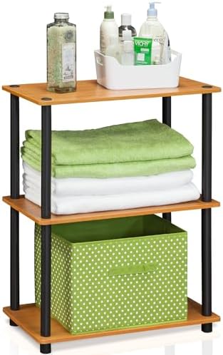 Furinno TURN-N-TUBE Storage Shelves, 3-Tier Book Shelf, Corner Shelf, Toolless Open Shelves, for Organization and Storage, Living Room, Garage, Home Office, Light Cherry by Furinno-FitsYourSpaceFitsYourBudget
