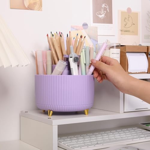 SKYDUE 360 Rotating Purple Pen & Art Supply Organizer - 5 Slot Desk Organizer for Office, School, Home - Image 2