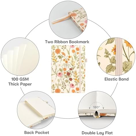 &And Per Se Dotted Journal Notebook, A5 Hardcover Aesthetic Dotted Notebook – 160 Pages 100gsm Thick Dot Grid Paper, 3 Sticker Sheets – Gift-Ready Journaling Kit for Women (Wild Flowers) - Image 3