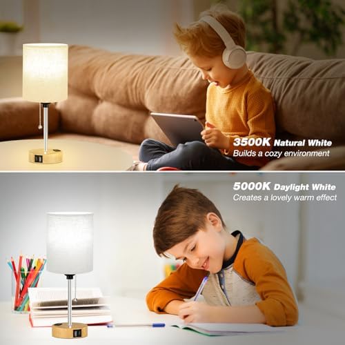 Small Bedside Table Lamp for Bedroom, Desk Lamp with USB Ports for Dorm - Image 6