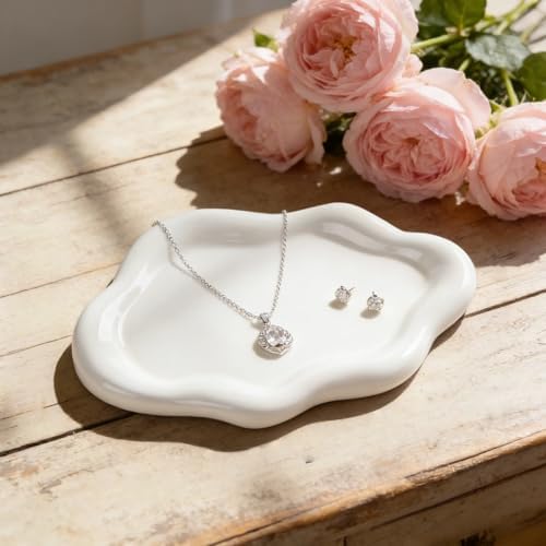 Ceramic Jewelry Tray for Women, Trinket Dish, White by Unknown