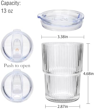 6 Pack 13oz Ripple Drinking Glasses with Lids, Iced Coffee Cup Set - Image 2