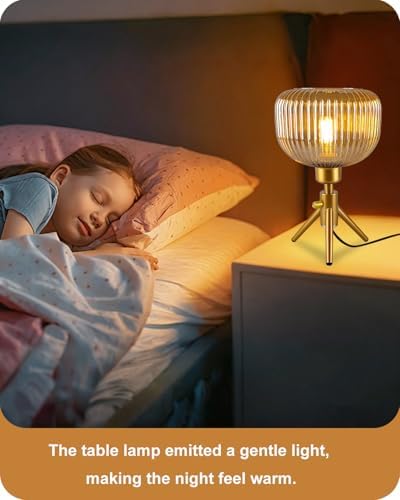 Lightdot Tripod Glass Table Lamp with Brown Striped Glass Shade - Image 5