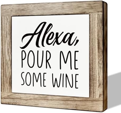 Alexa Wooden Wine Bar Sign - Farmhouse Tabletop Decor Set, Home Accent by MLTEye
