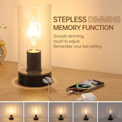 Touch Control Bedside Lamp with Charging Station, Black Small Table Lamp - Image 6