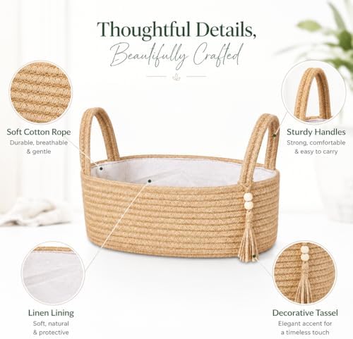 ABenkle Small Storage Basket, Jute Rope Woven Toilet Paper Tray Organizer for Toilet Tank Top, Boho Bathroom Decor Holder for Shelf Bedroom Living Room -13x6x4 Inches - Image 2