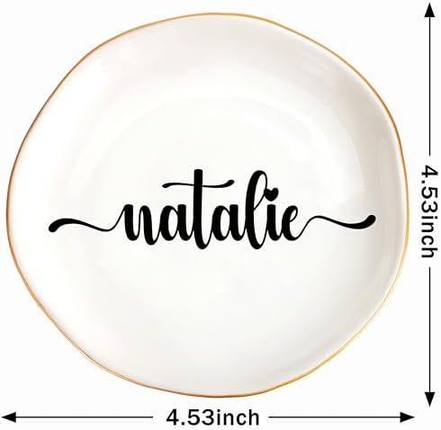 JoycuFF Natalie Personalized Name Ceramic Jewelry Tray, Mothers Day Christmas Anniversary Engagement Birthday Gifts for Women Couples, Trinket Dish for Rings Earrings Necklaces Bracelets Keys - Image 6