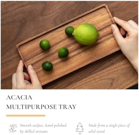 Vandroop Acacia Wood Small Serving Tray 11.8 x 4.6in, Set of 2 - Image 6