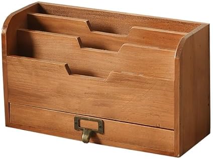 JTLB Wooden Desktop Organizer Desk Organizer Storage Rack Solid Wood Desktop with Drawer Rustic Pine Wood for Office Study Bedroom Bathroom - Image 6