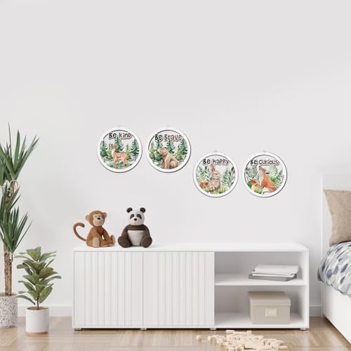 HPNIUB Woodland Nursery Wall Decor, Inspirational Girl Room Hanging Sign, 4 Pieces 10''x10'' Jungle Animals Wooden Decoration for Kids, Cartoon Fox Bear Art Sign for Teens Toddler Boy Baby Playroom - Image 6
