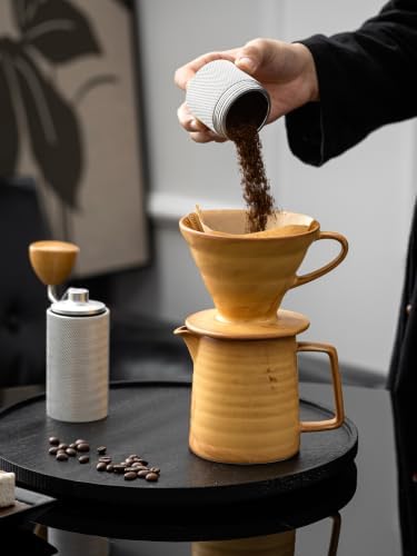 Pour Over Coffee Maker,Ceramic Coffee Maker With 40 pcs Paper Filter，15oz/450ml Pour Over Coffee Dripper (Yellow, V02) - Image 4