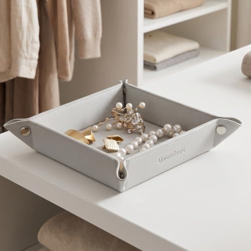 UnionBasic Small Jewelry Tray for Rings Watches Earrings, Entryway Catchall Caddy for Coins Keys Change, Nightstand Bedside Valet Holder, Trays for Electronic Gadgets, Lychee Lunar Rock - Image 5