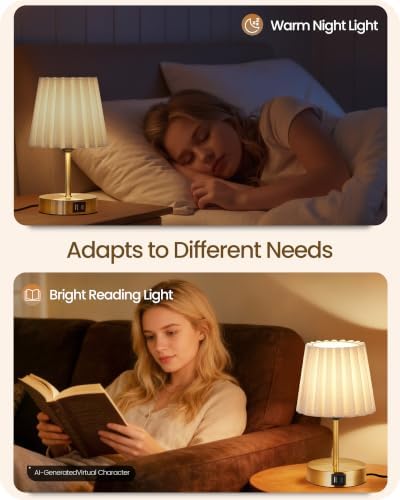 Small Bedside Table Lamps Set of 2, Touch Dimmable Table Lamps with USB Ports, Nightstand Lamps with 2 Stepless Dimming LED Bulbs, E26 Base, for Bedroom, Study, Gold and White DW16TLP205 - Image 4