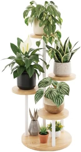 Bamworld Plant Stand Indoor Wood Plant Stand 4 Tier White by Bamworld
