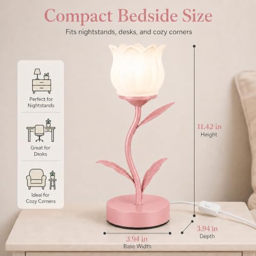 Tulip Lamp for Bedroom, Cute Flower Table Lamp with G9 LED Bulb, 3 Color Temperature Bedside Lamp, Vintage Kawaii Desk Lamp for Nightstand Living Room, Pink - Image 5
