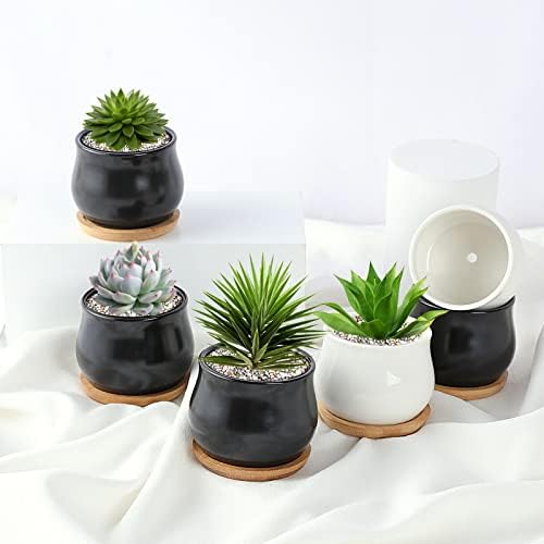 SHECIPIN 12 Pack Succulent Plant Pot, Mini 2.6 inch Ceramic Flower Planter Pot with Bamboo Tray, Small Pots for Plants, Plants Not Included （White, Black） - Image 5