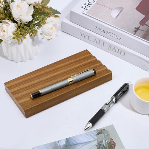 MAYJOYDIY Wooden Desk Pen Pencil Tray 4 Fountain Pen Holder Minimalist Valet Tray Pencil Case Organizer Suitable for School, Home, Office Desktop Office Art Accessories (Coconut Brown) - Image 4