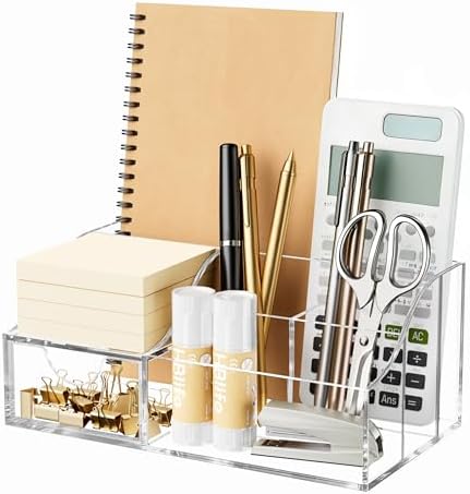 HBlife Acrylic Desk Organizer with Drawer, Pen & Pencil Holder, Multifunctional Desktop Caddy for Office Supply and Organization (Clear) by HBlife