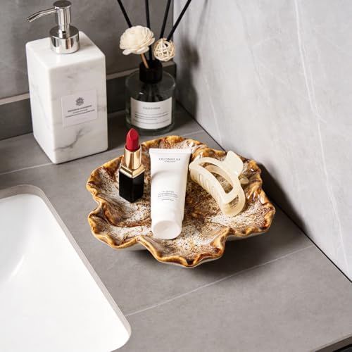 Flower Shaped Ceramic Jewelry Tray, Decorative Trinket Dish for Rings Earrings Necklaces, 5 Inch Ceramic Catchall Tray for Vanity Bathroom, Gift for Mom Best Friend Sister (White) - Image 6
