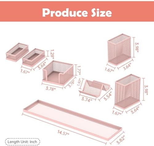 Pen Holder for Desk, 6-Piece Mesh Desk Organizer with Phone Holder, Pink - Image 3