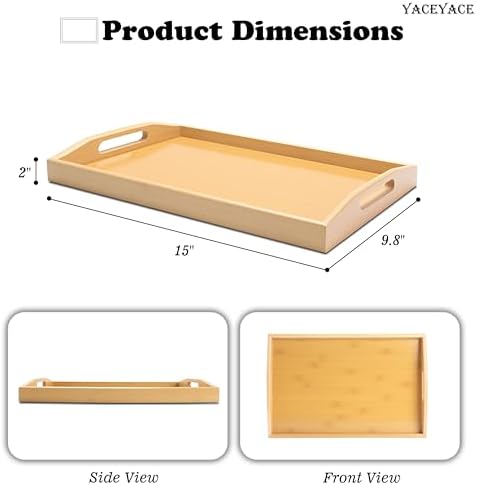 Ottoman Tray for Living Room, 15"x9.8"x2", Small Bamboo - Image 2