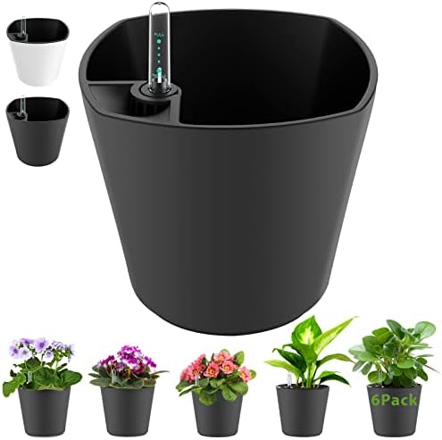 Self Watering Planters for Indoor Outdoor Plants 7 inch Flower Pot with Water Level Indicator Grey 6 Pack African Violet Self Watering Pots for All Orchid agave etc. House Plant Plastic Planter by GsGardenSpecialty