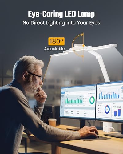 SUPERDANNY LED Desk Lamp Computer Light with Power Strip with Clamp White - Image 3