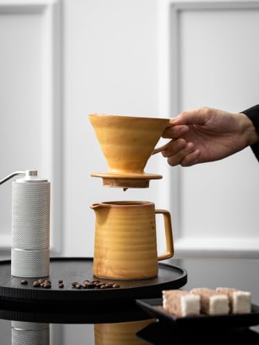 Pour Over Coffee Maker,Ceramic Coffee Maker With 40 pcs Paper Filter，15oz/450ml Pour Over Coffee Dripper (Yellow, V02) - Image 5