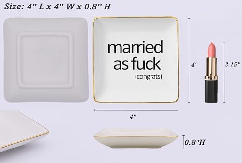 Married as Fuck-Funny Engagement Gifts-Wedding Gift for Bride-Bride to Be-Newly Engaged-Bridal Shower Gifts for Her-Bachelorette Party Gifts for Women-Ceramic Jewelry Tray Trinket Holder Ring Dish - Image 5