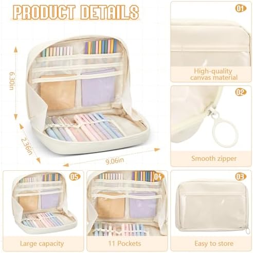 135 Pcs Book Annotation Kit Aesthetic Pencil Case Bag 12 Highlighter 11 Gel Pen 1 Marker 300 Sheet Transparent Sticky Notes Pad 2640 Index Stickers Bible Study Supplies(Kawaii,Beige) - Image 5