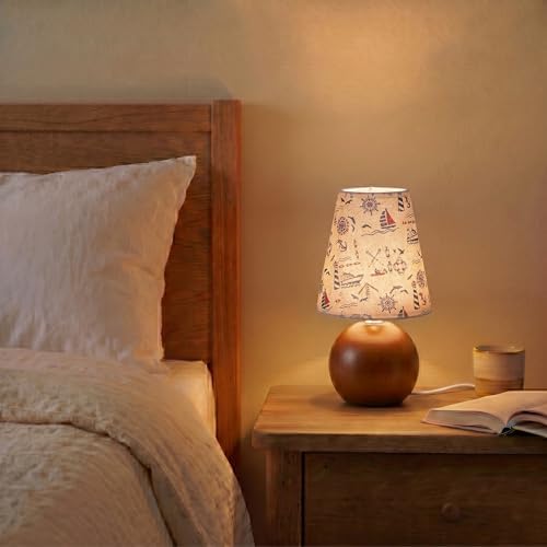 Vintage Wooden Night Lamp, Wood Base Fabric Lampshade, Adjustable Light Color and Brightness with Power-Off Memory, Safe USB Powered, Retro LED Table Light for Bedroom Living Room Office (Voyage) - Image 5