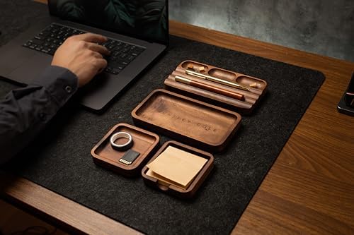 MUUJEE Engraved Wooden Desk Organization 4 Piece Set - for Desk Accessories Work Professional Office Teacher Dad Wood Tray Rustic Minimalist Organizer Pens Pencils Sticky Notes - Image 2