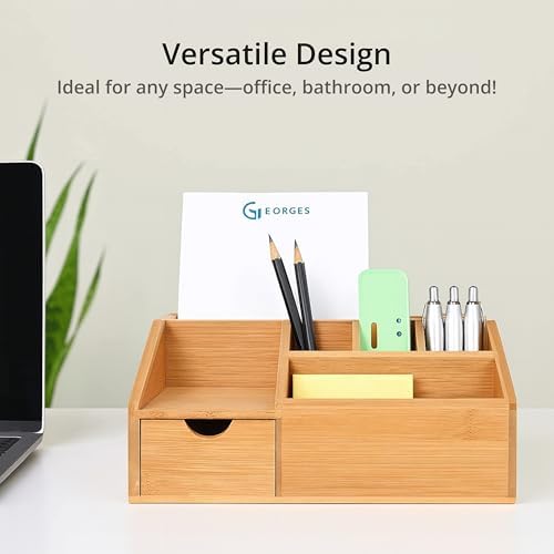 FLYGRUBS Thingles Bamboo Desk Organizer, Wood Pen Holder with Drawer, Storage Box, Pencil Box, Desk Tray for Office, Home Office - Wood Desk Organizer - Image 4