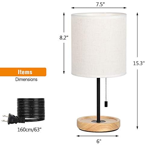 CADUKE Modern Table Lamp, Nightstand Desk Lamp, Bedside Lamp with Wood Base and Linen Shade for Living Room, Bedroom, Office, College Dorm - Image 5