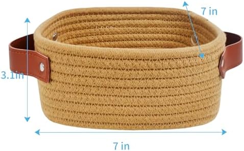 ABenkle Small Storage Basket, Mini Baskets, Cute Rope Woven Baskets for Organizing, Square Shelf Storage with Handle, Boho Decorative Toy Bin for Nursery, Spa, Empty Gift Basket - XS, Brown - Image 2
