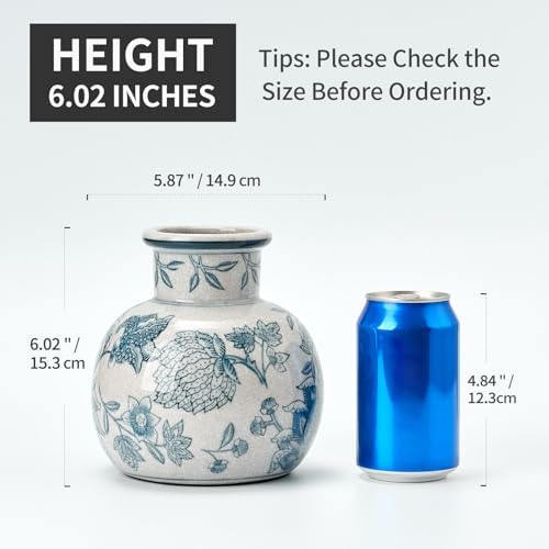 SIDUCAL Blue and White Vintage Vase | 6 Inch Ceramic Chinoiserie Floral | Retro Ice Cracked Blue and White Porcelain Vase for Table, Living Room, Bathroom Decoration, Wedding, Shelf Decor, Mantel - Image 3