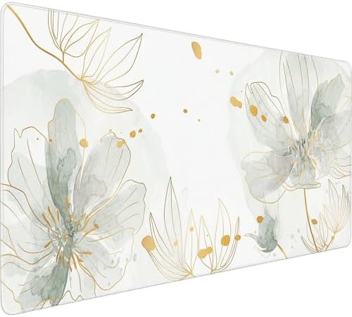 Green Desk Mat, Aesthetic Floral Large Mouse Pad, 35.4 x 15.7 Inch XXL Keyboard Mat Non-Slip Waterproof Desk Pad, Full Desk Protector for Women Office Home (Dusty Green & Blue) by HUADO