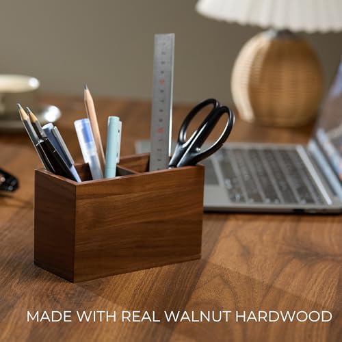 KORUA Walnut Pencil Holder (Double Slots) Wood Pen Holder for Desk - Image 2