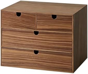3-Tier Wooden Desk Organizer with 4 Drawers, Walnut Finish by Unknown