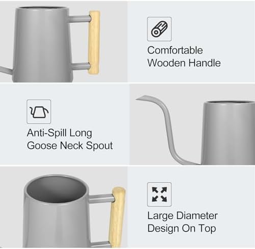 Watering Can Indoor Plants, 35 oz/1000 ml Metal Stainless Steel Watering Can Pot with Long Spout for Indoor House Plants Bonsai Outdoor Garden Flower Decorative (Gray) - Image 5