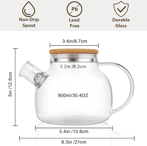CnGlass Glass Teapot Stovetop Safe,30.4oz Clear Tea pot with Removable Filter Spout,Loose Leaf and Blooming Tea Maker - Image 2