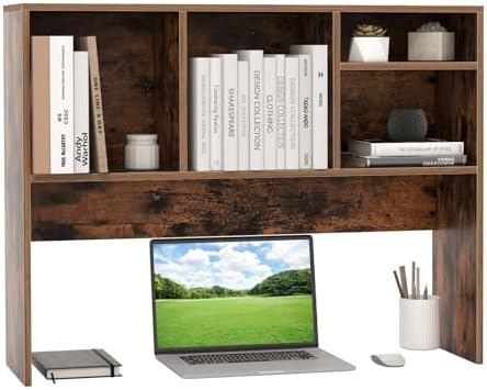 Giantex Desktop Bookshelf, Countertop Storage Hutch with 4 Shelves for Computer Desk, Dressing Tabletop Display Rack, Multipurpose Desk Hutch Storage Organizer for Home Office Dorm (Rustic Brown) by Giantex