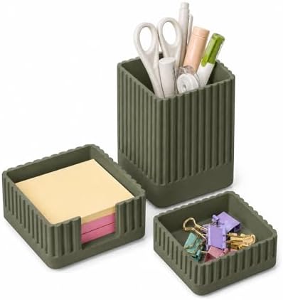 Green Desk Organizer Accessories Set, with Pen, Clip and Sticky Note Holder by Unknown