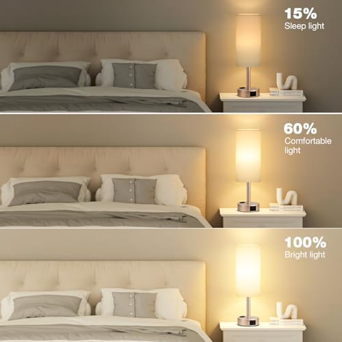 Antique White Bedside Table Lamp, Dimmable Touch Lamp, USB A+C, AC Outlet - Image 5