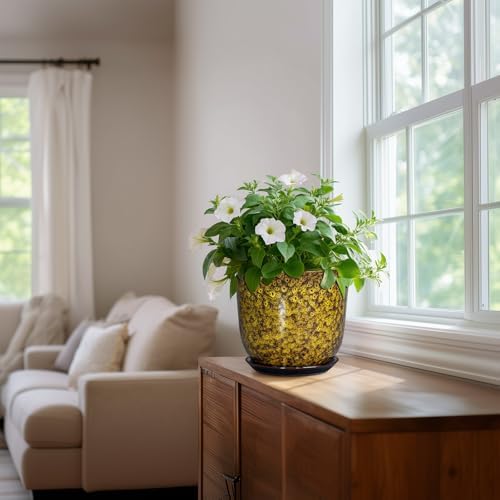 Ceramic Planter, 8 Inch Plant Pot for Indoor Plants, Yellow - Image 6