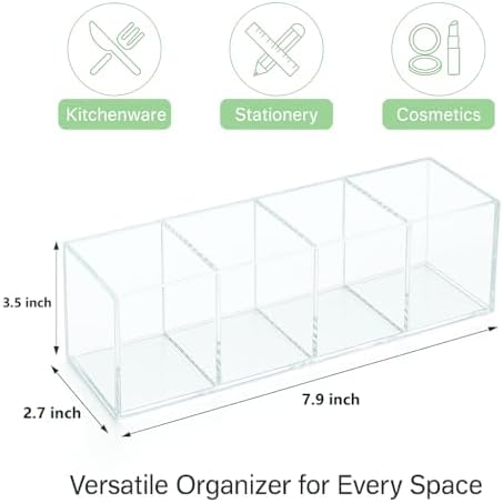 elysolpluv Clear Acrylic 4-Compartment Organizer Box, Small (7.9" × 2.7" × 3.5") – Handcrafted, Eco-Friendly, Minimal Packaging Compact Storage Organizer - Image 2